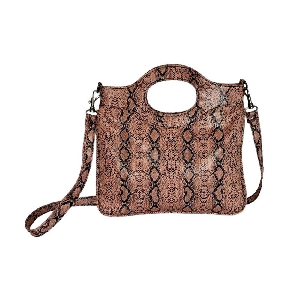 Snakeskin-Print Crossbody Bag in Blush Pink.